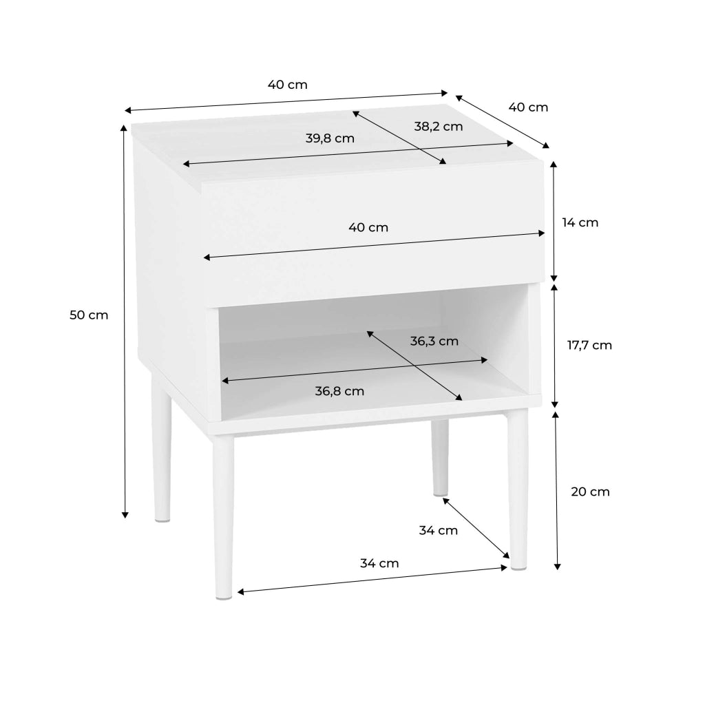 Set 2 comodini in metallo e decorazione in legno 1 anta 1 vano, beige