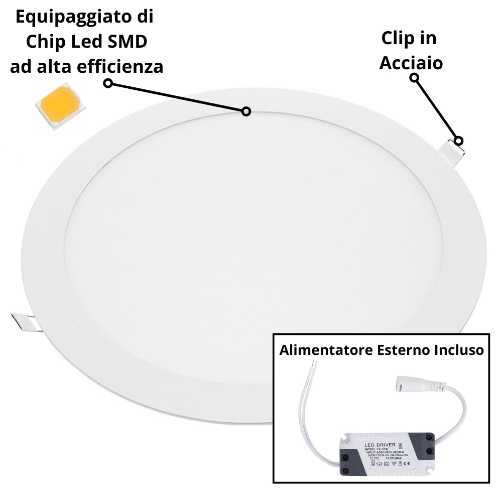 Pannello led incasso 285cm 24watt slim tondo soffitto alimentatore incluso *** temperatura colore lampada 4500k bianc...