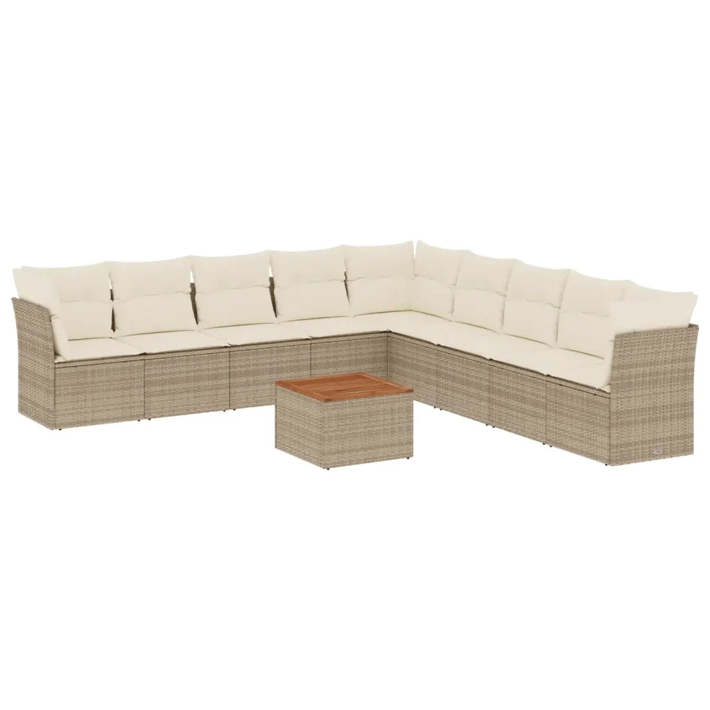 Set Divano da Giardino 10 pz con Cuscini Beige in Polyrattan 3223692