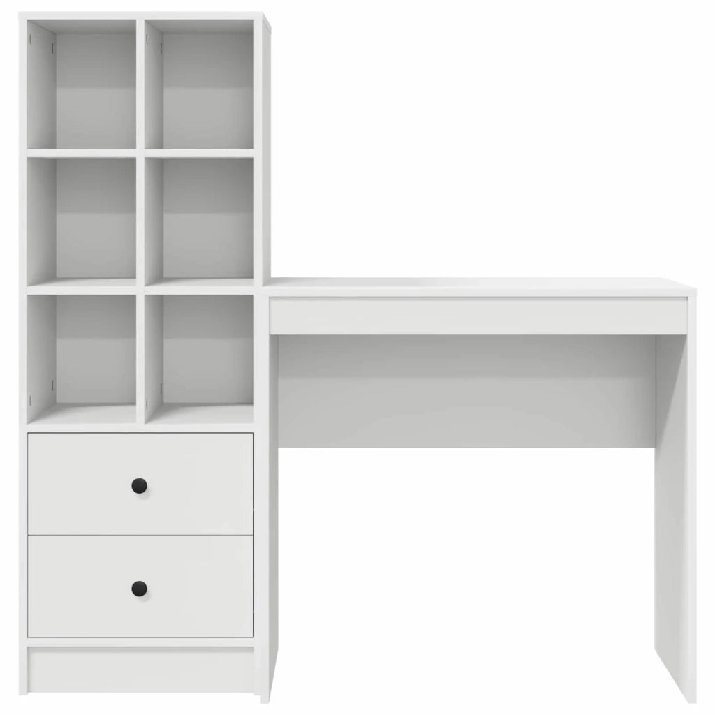 Scrivania | Tavolo da Ufficio con cassetto con lo scaffale 2 pz Bianco