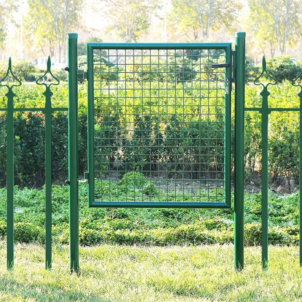 SONGMICS Cancello da Giardino, Cancelletto da Giardino, Acciaio Zincato con Serratura, Porta di 87 x 90 cm, Cancello per Recinzione, 106 x 90 cm (L x H), Verde GGD150G