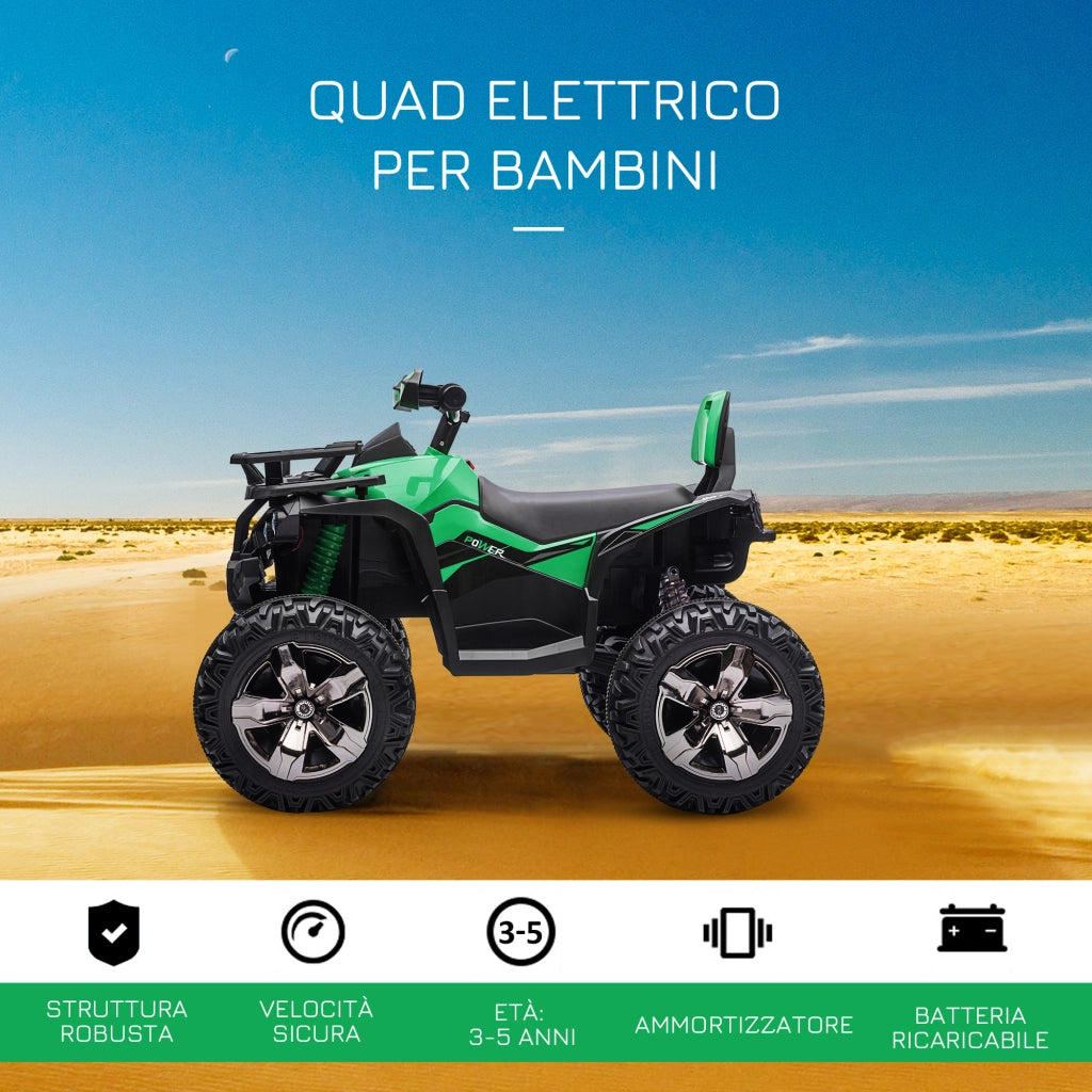 EasyComfort Quad per Bambini Elettrico 12V con Fari e Batteria Ricaricabile, Età 3-5 Anni, 100x65x73cm, Verde