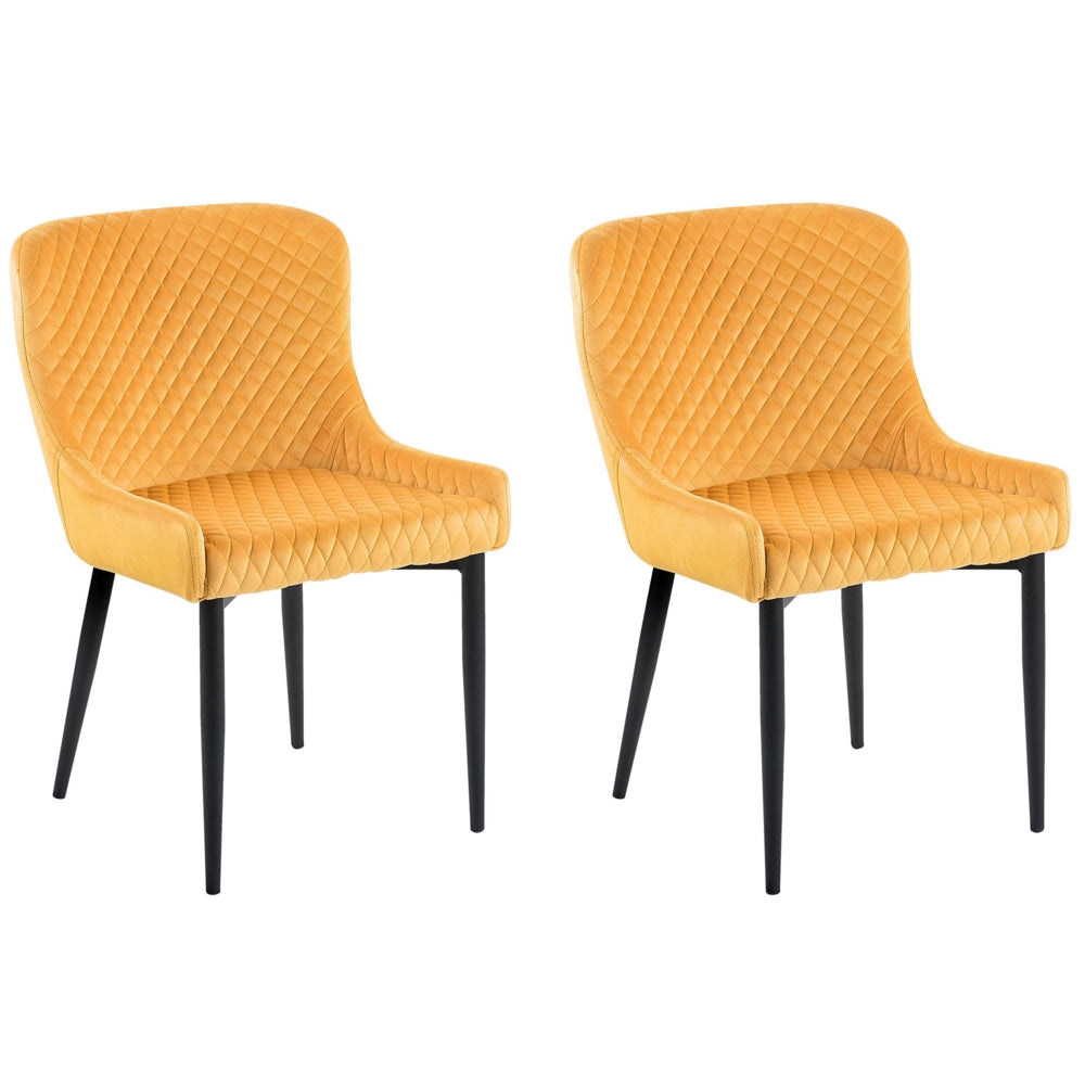 Set di 2 sedie da pranzo imbottite in velluto giallo trapuntato