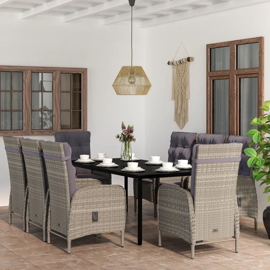 Set da Pranzo per Giardino 9 pz con Cuscini Grigio e Nero cod mxl 51992