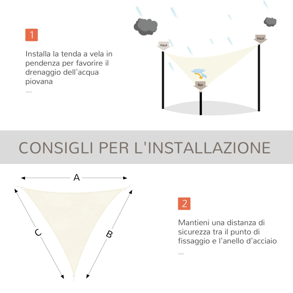 Tenda Tendone parasole triangolare (colore: crema, dimensione: 6x6x6m)