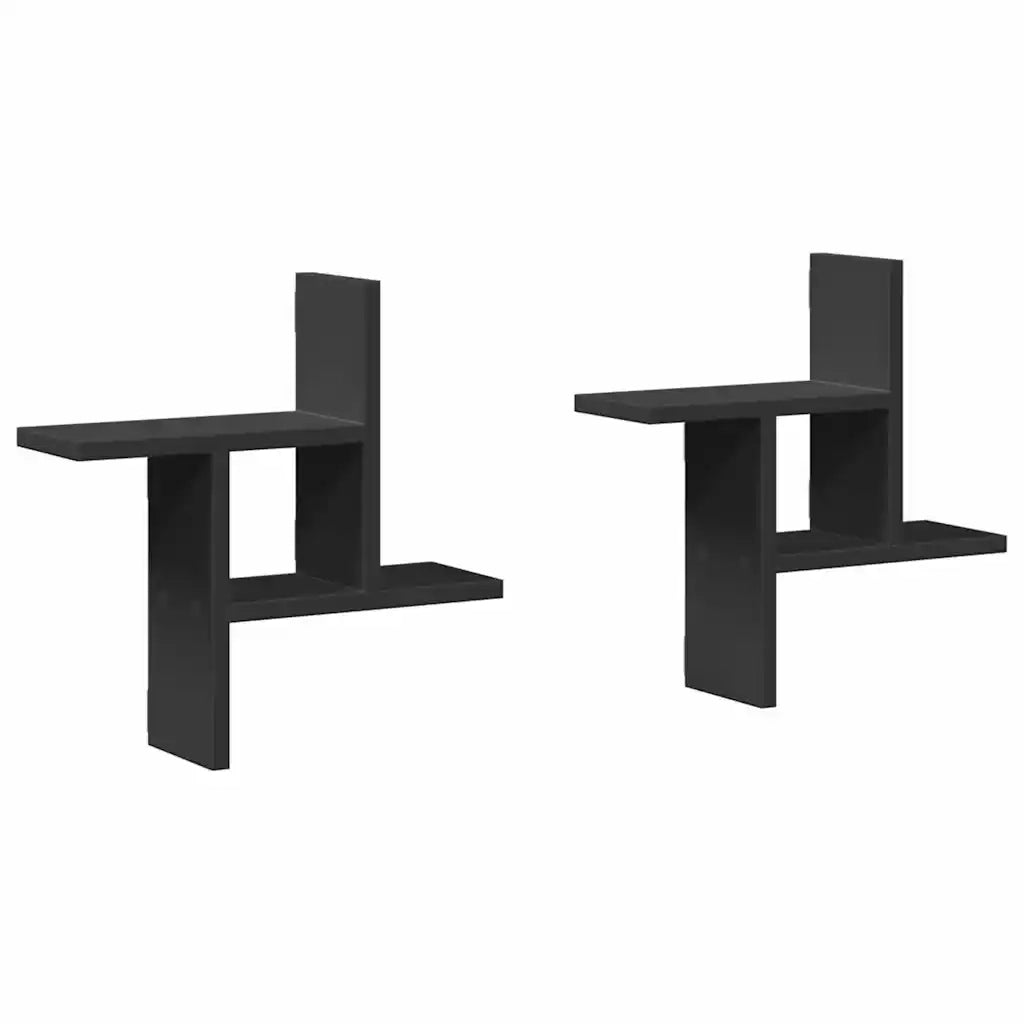 2 pz Mensole da Parete | Scaffali a Parete | Ripiano a parete Nere 38x12x38 cm in Truciolato