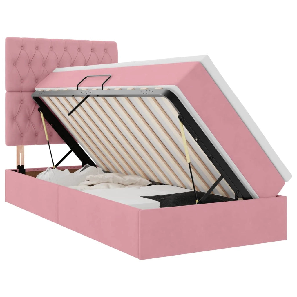 Letto con contenitore e materasso Rosa 100 x 200 cm Velluto