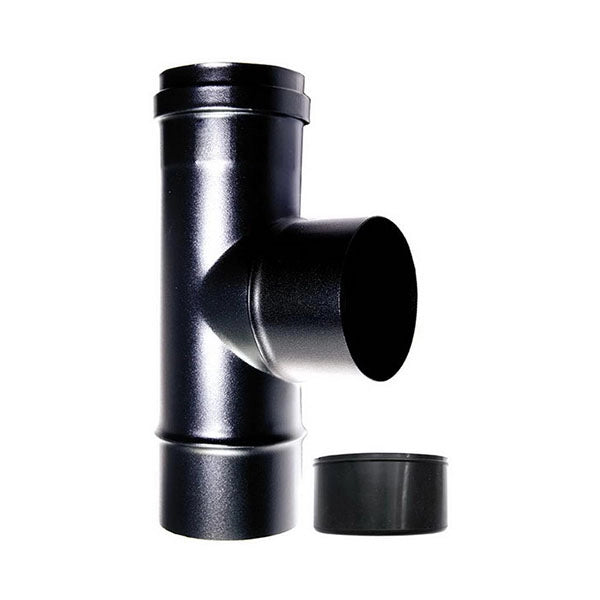 Raccordo caldaia a T 90 fm-m DN 100 ridotto 80 mm smaltato 600 gradi stufa pellet tubo nero CE Made in Italy