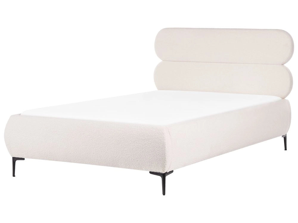 Letto matrimoniale con rete testiera in bouclè bianco sporco gambe in metallo camera da letto 120 x 200 cm classica minimalista