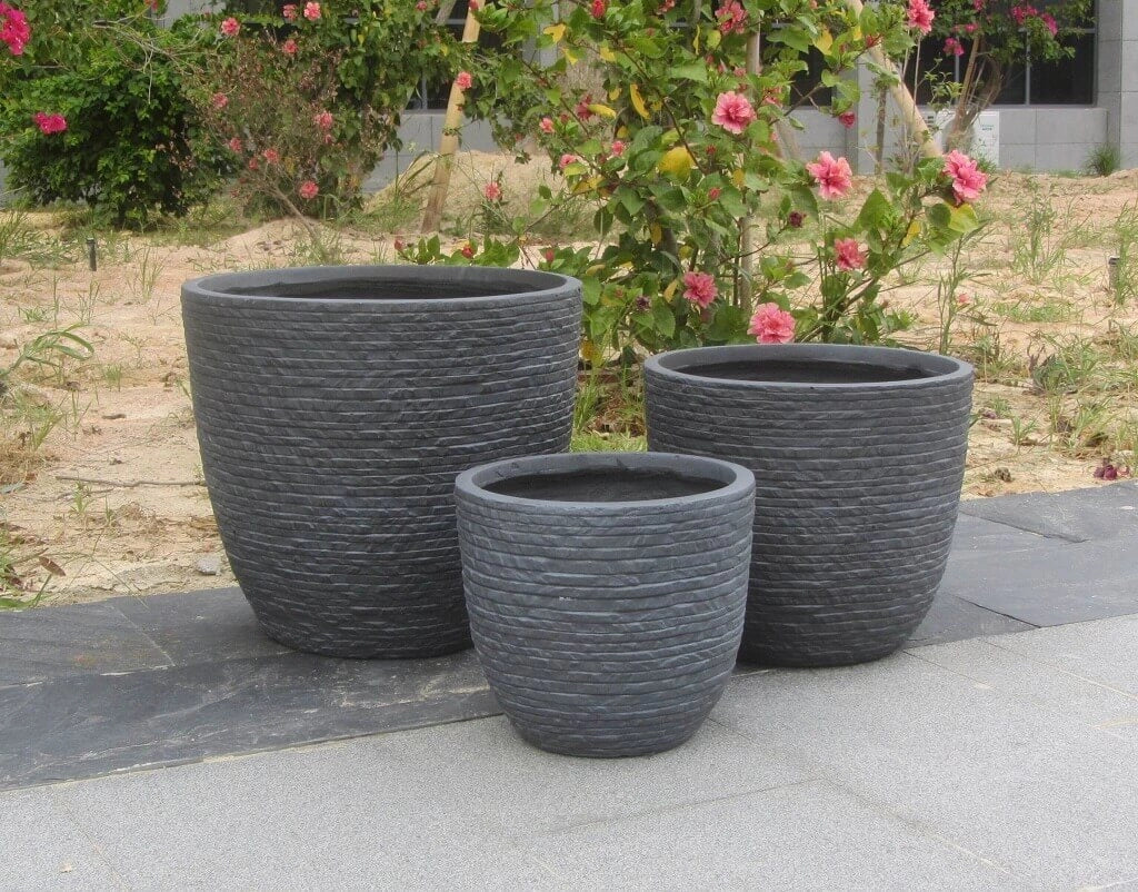 Set di 3 vasi da Giardino in Fibra di argilla cm 44x44x39 - DUDLEY