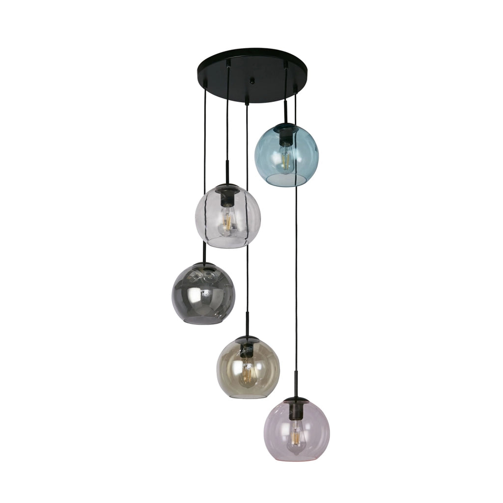 Lampadario Contemporaneo Mardi Grass Acciaio Nero Vetro 5 Luci E27