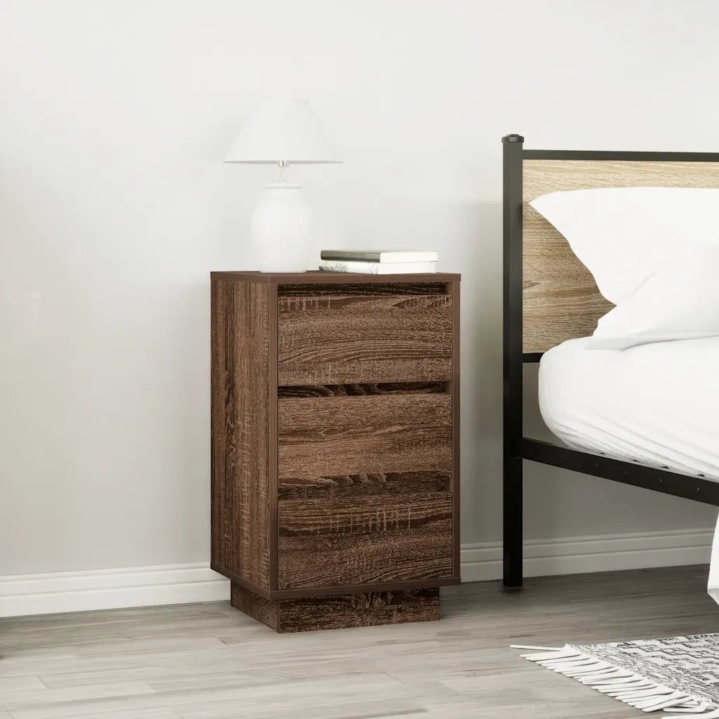 Comodino con Luci LED Rovere Marrone 38x34x65 cm 861307