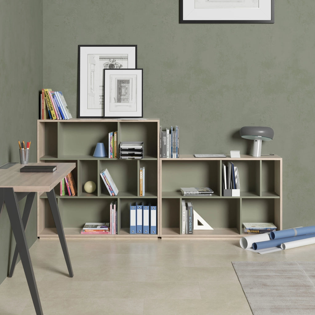 Libreria Herdasa effetto rovere e verde 80x119x32