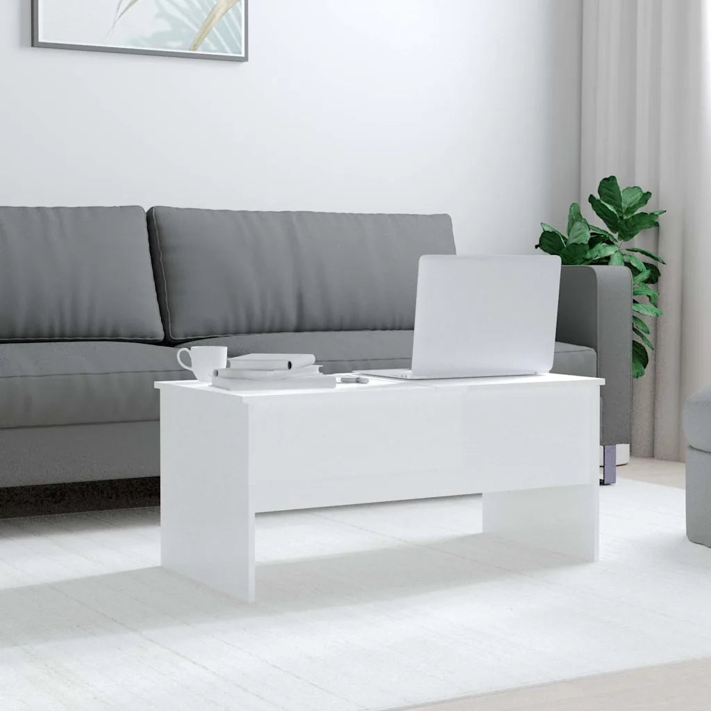 Tavolino-Tavolino da soggiorno-Tavolino da Salotto Bianco Lucido 102x50,5x46,5 cm in Legno Multistrato