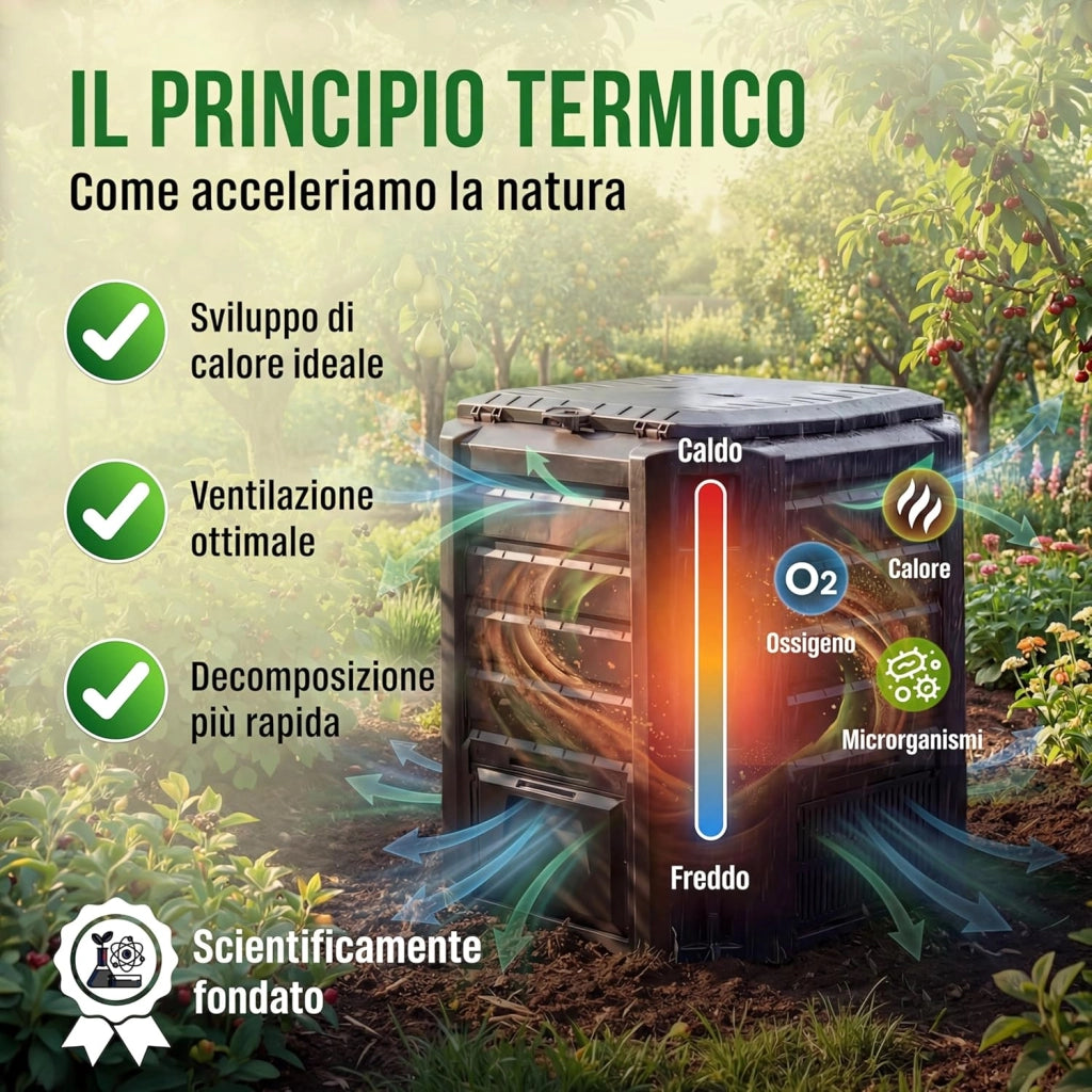 ® Compostiera 380L Compostaggio Veloce 72x72x83cm Composter Rapido Resistente alle Intemperie