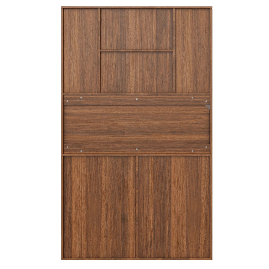 Credenza alta con 8 ante e LED, per sala da pranzo e soggiorno, in MDF e PE-rattan, naturale, 106 × 40 × 178 cm