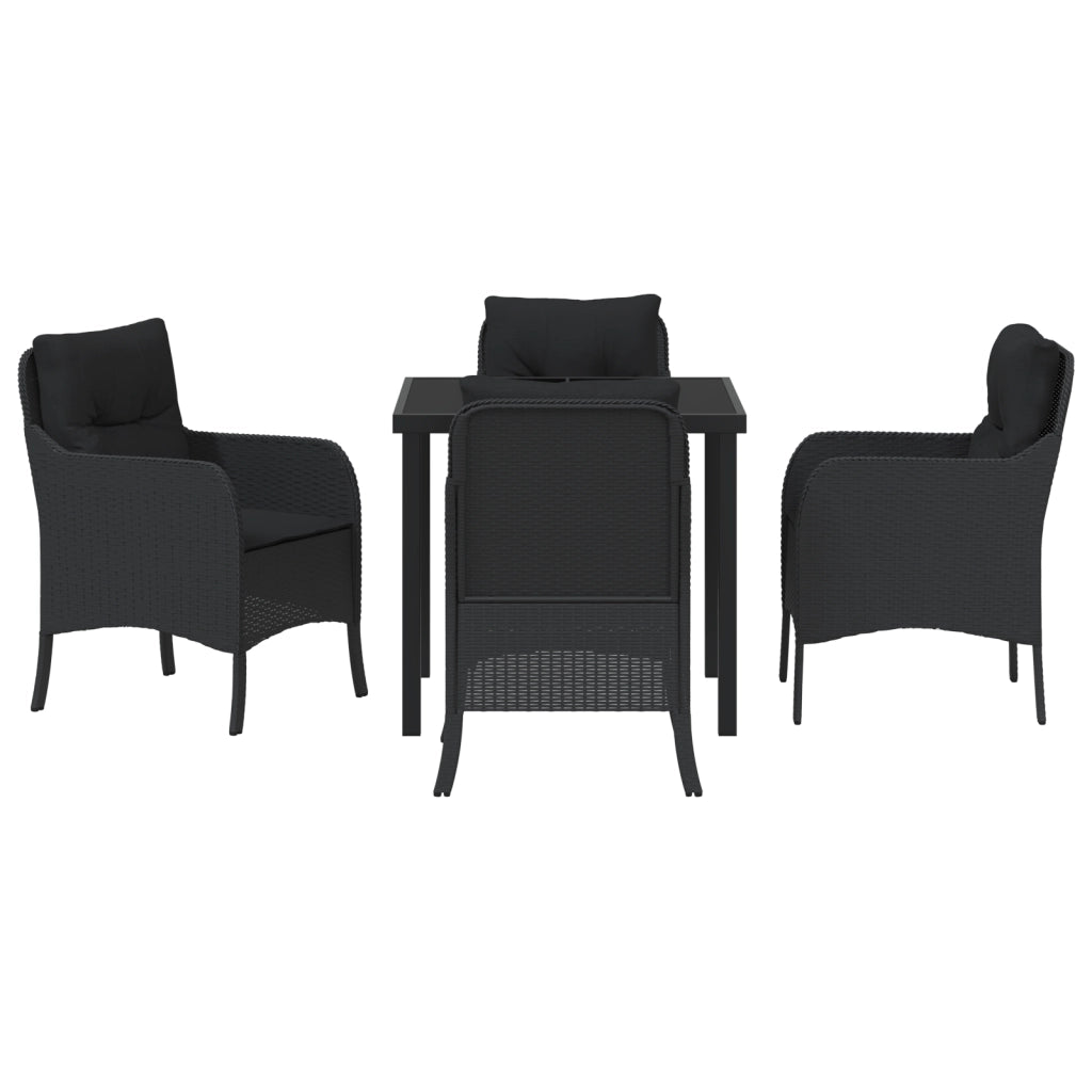 Set da pranzo da giardino a 5 pezzi con cuscini in rattan poliestere nero