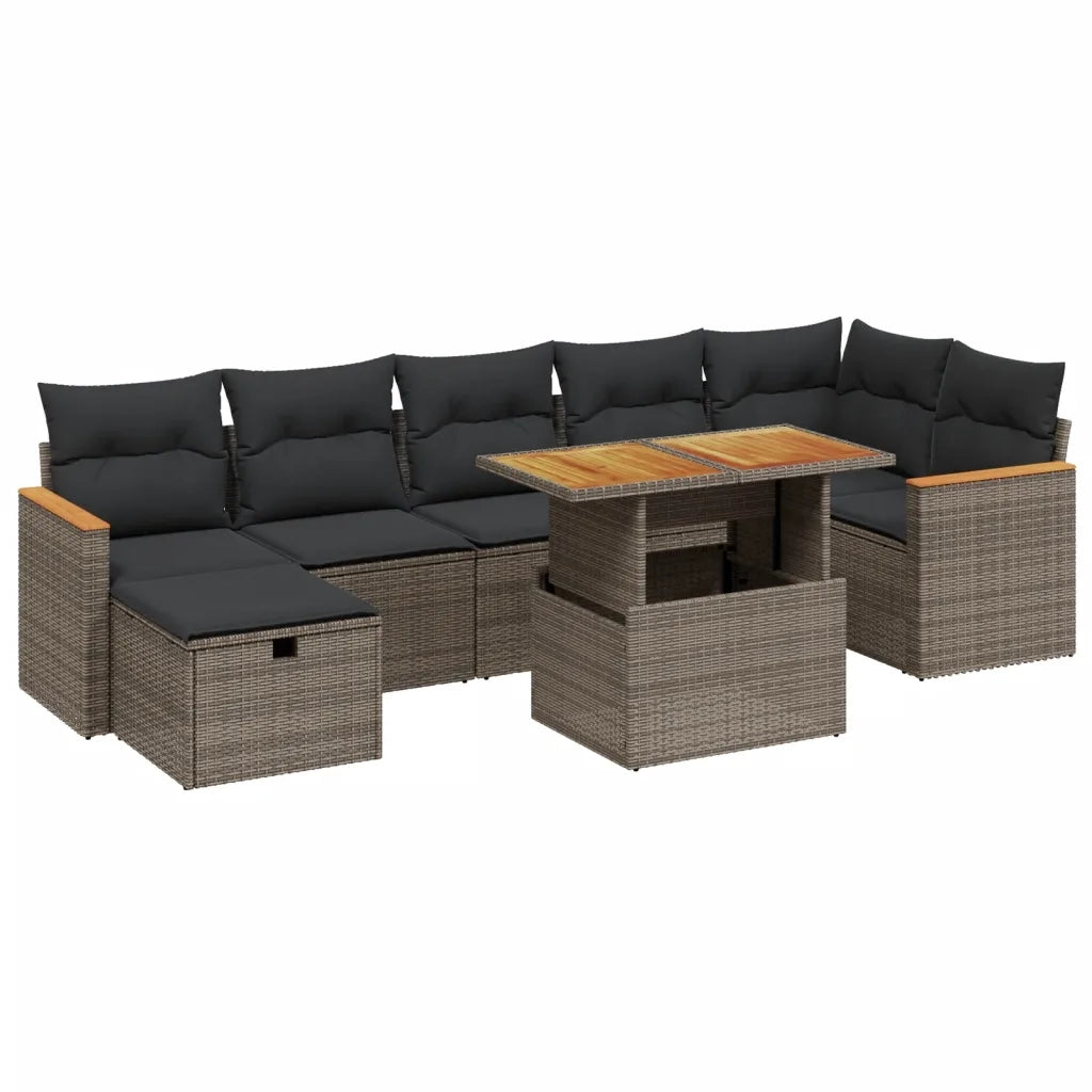 Set Divano da Giardino 8 pz con Cuscini Grigio in Polyrattan 3276049