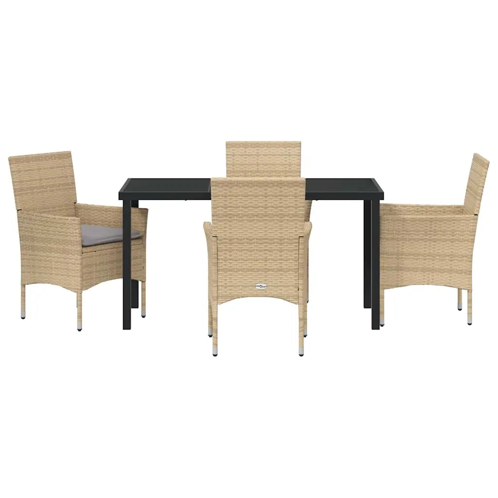 Set da Pranzo per Giardino con cuscino 5 pcs Beige polyrattan
