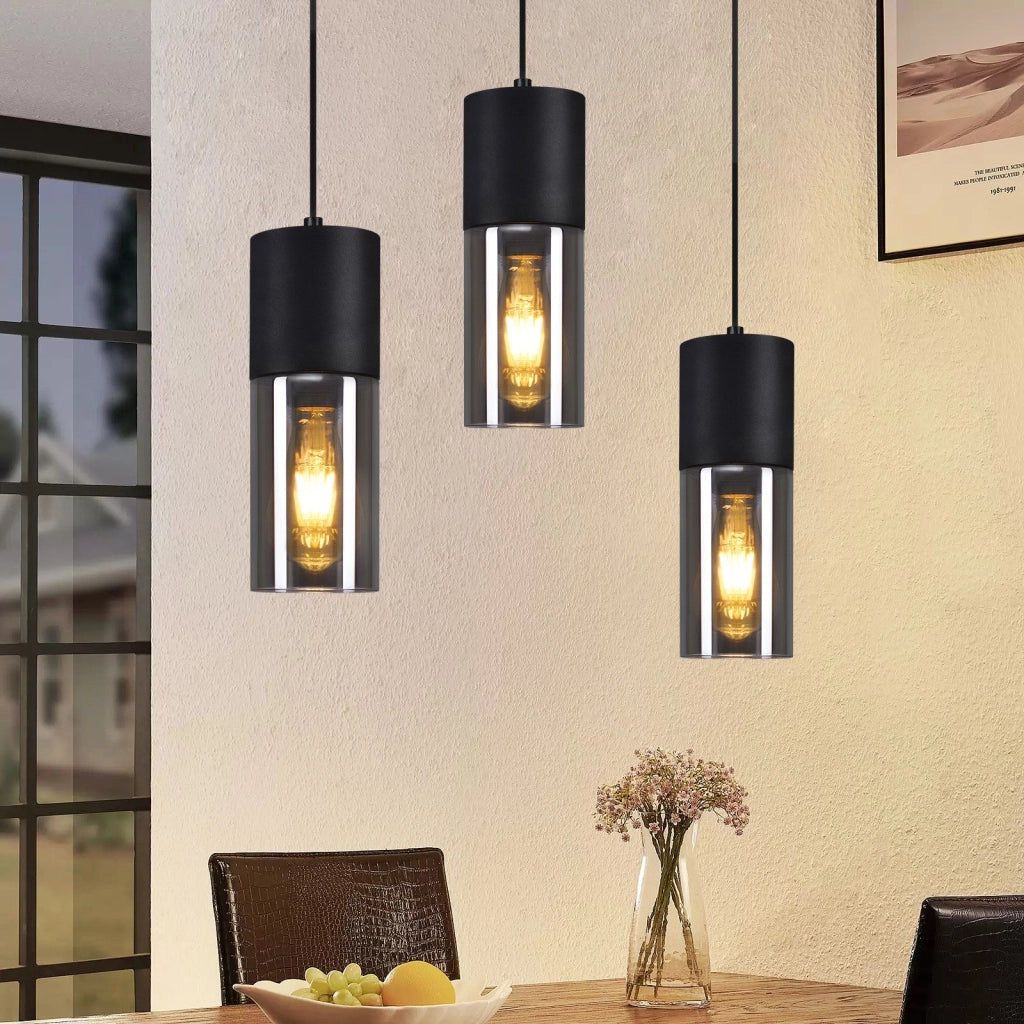 Lampada a sospensione ZMH nera E27 cucina vetro nero metallo 1 lampadina moderna industriale