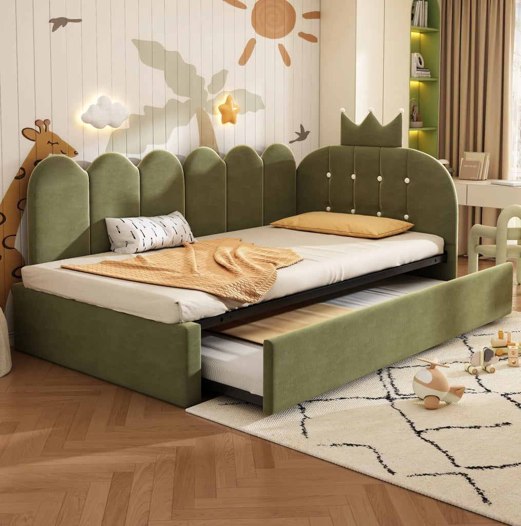Letto singolo a divano verde 90x200 cm con letto estraibile
