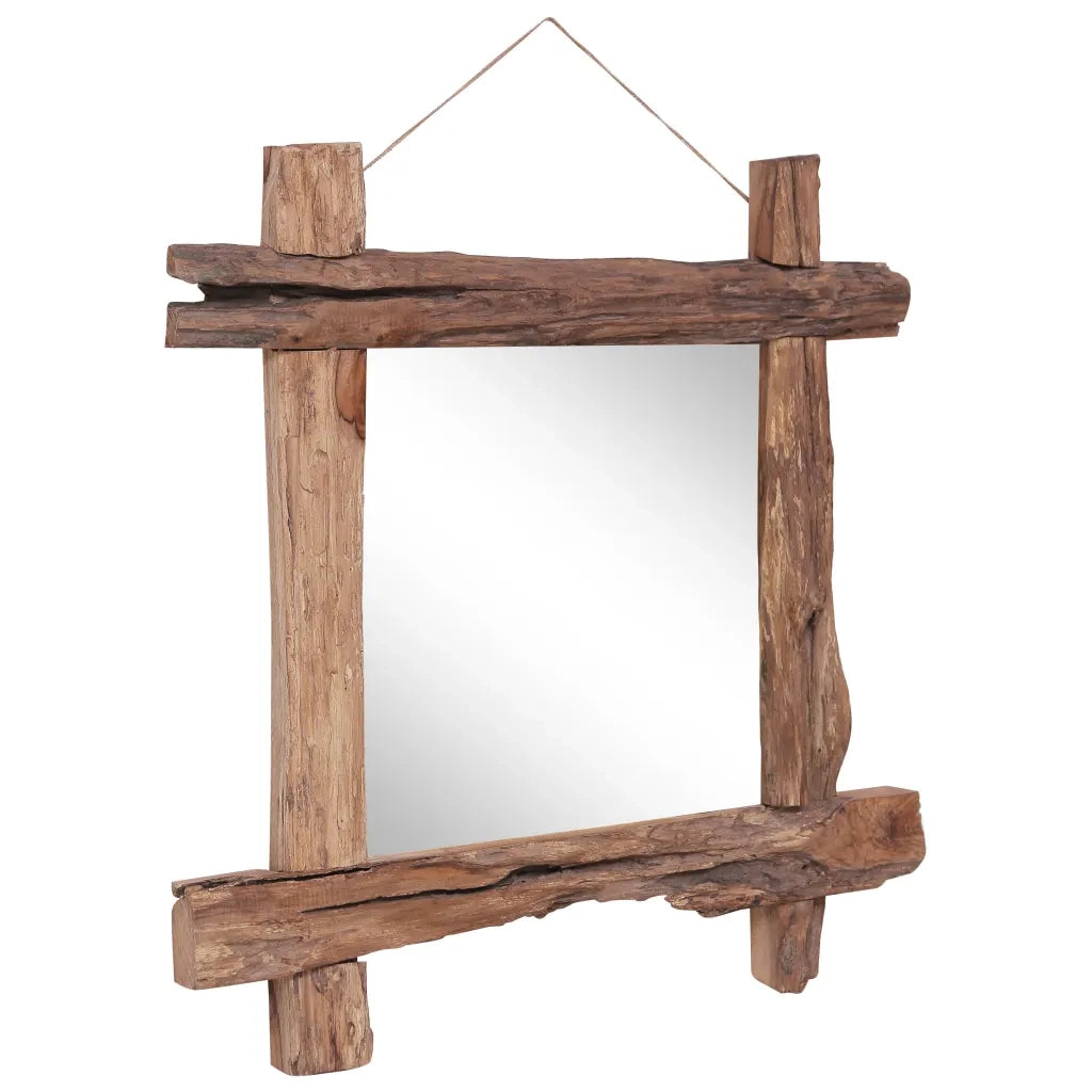 Specchio con Tronchi Naturale 70x70 cm in Teak di Recupero 283934
