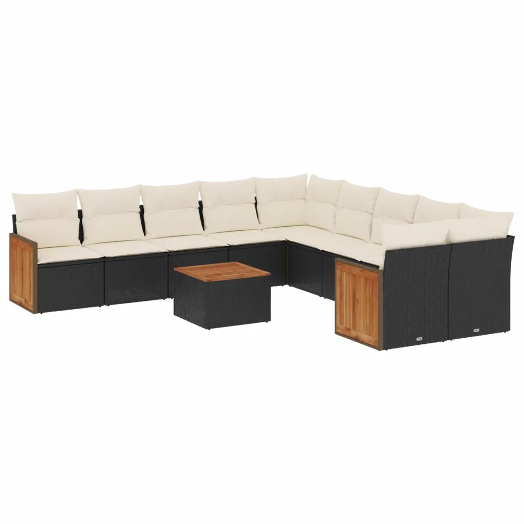 Set Divani da Giardino 11 pz con Cuscini in Polyrattan Nero 3260439