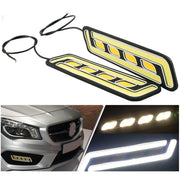 Trade Shop - Coppia Luci Marcia Diurne Drl Lampade Auto Antinebbia Cob Bianco Freddo Freccia -