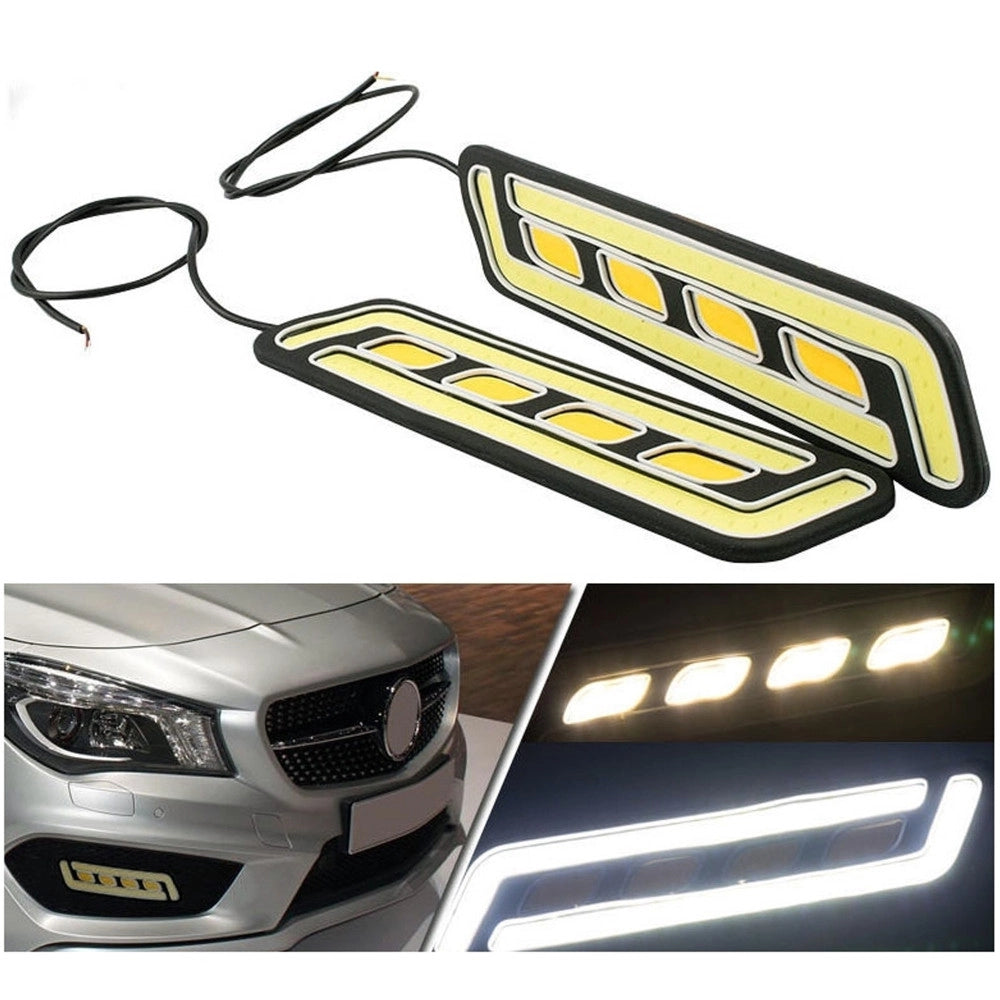 Trade Shop - Coppia Luci Marcia Diurne Drl Lampade Auto Antinebbia Cob Bianco Freddo Freccia -