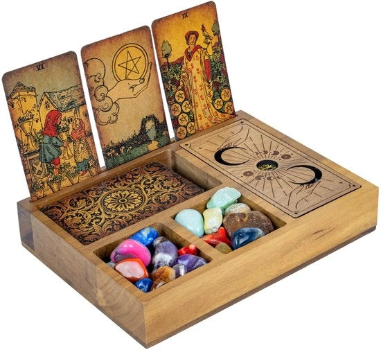 Tarotkaarthouder standard e deckbox con contenitore per cristalli, accessorio per tarot, decorazione per altare wicca, contenitore per 3 carte con spazio profondo.