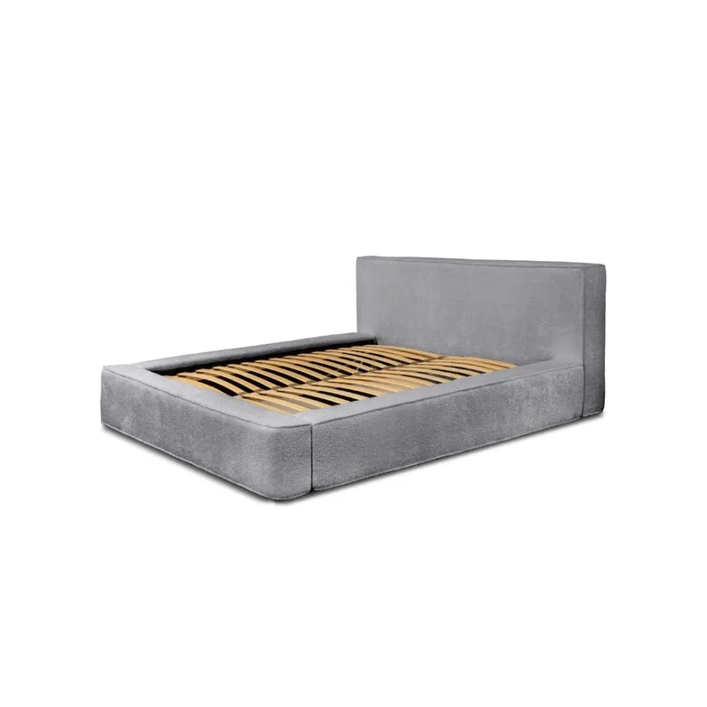 Letto contenitore VELORA – Grigio perla bouclé – 180x200 cm – Tessuto velluto morbido – Rete sollevabile – Spazio di stoccaggio integrato