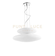 SOSPENSIONE PAGODA D.50CM 3+2 LUCI ATTACCO E27 ALTEZZA 21CM MAX 100CM CROMO E BIANCO