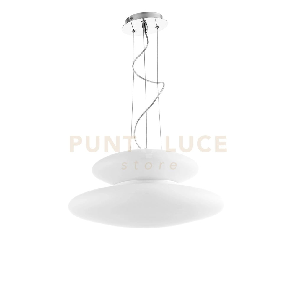 SOSPENSIONE PAGODA D.50CM 3+2 LUCI ATTACCO E27 ALTEZZA 21CM MAX 100CM CROMO E BIANCO