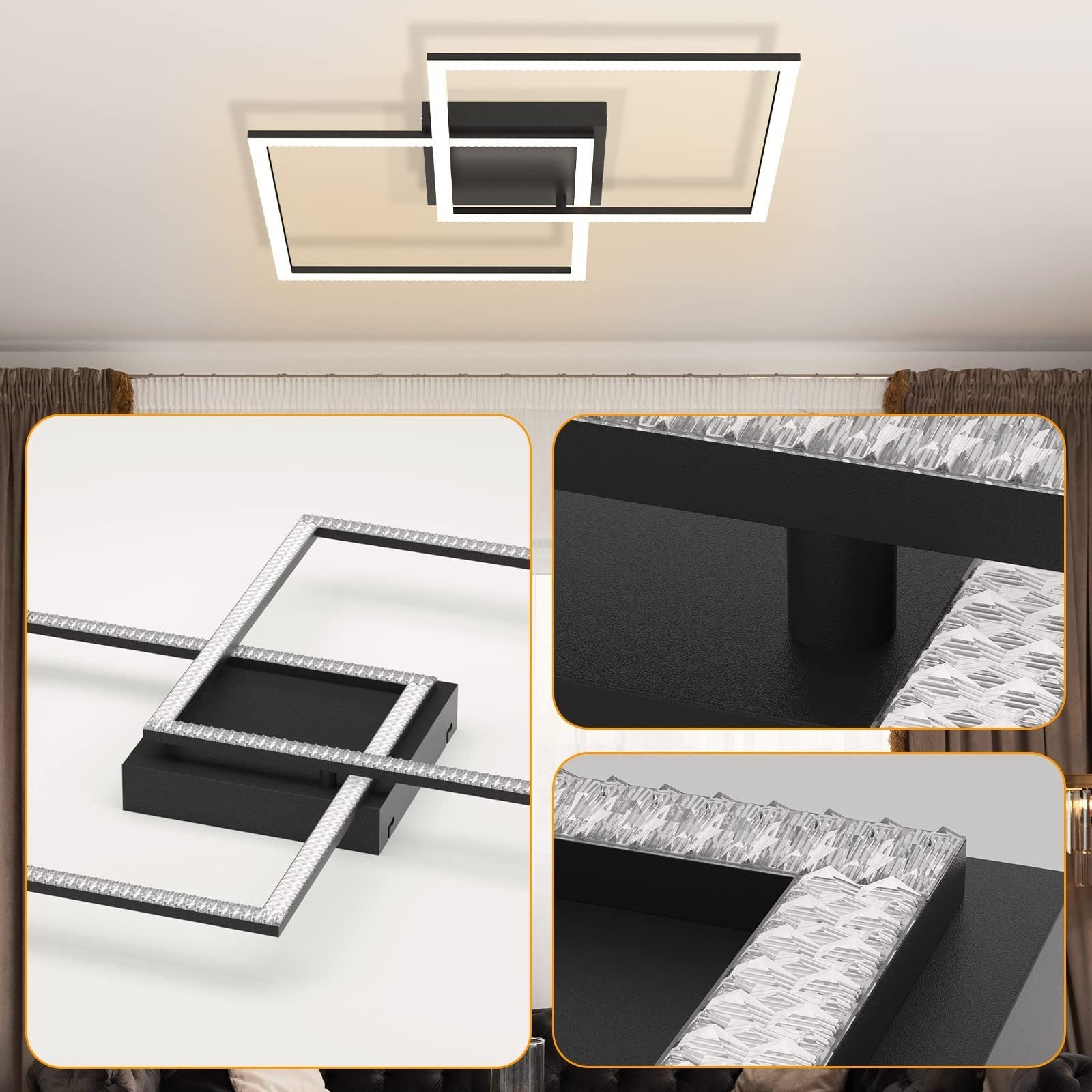 ZMH Lampada da soffitto moderna a LED in cristallo quadrato 2 luci dimmerabili con telecomando 52 W