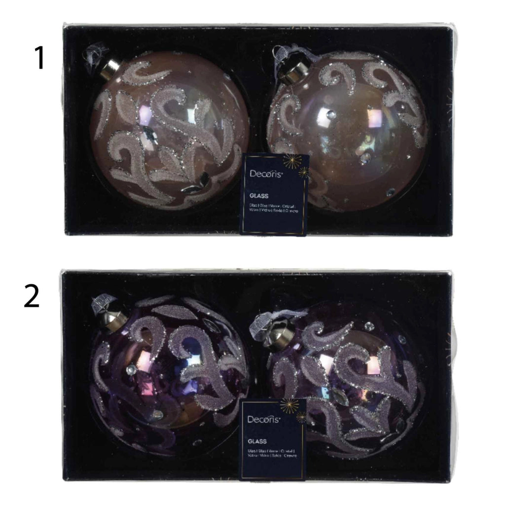 Set 2 palline di natale in vetro con perline 10 cm