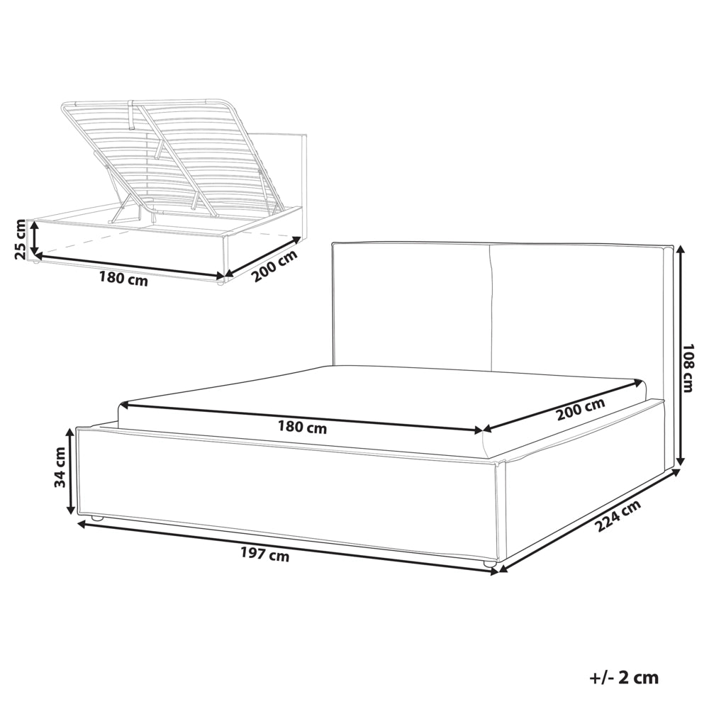 Letto king size 180 x 200 cm Bianco/Nero Rivestimento in Velluto elasticizzato con contenitore Telaio a doghe Camera da letto moderna contemporanea