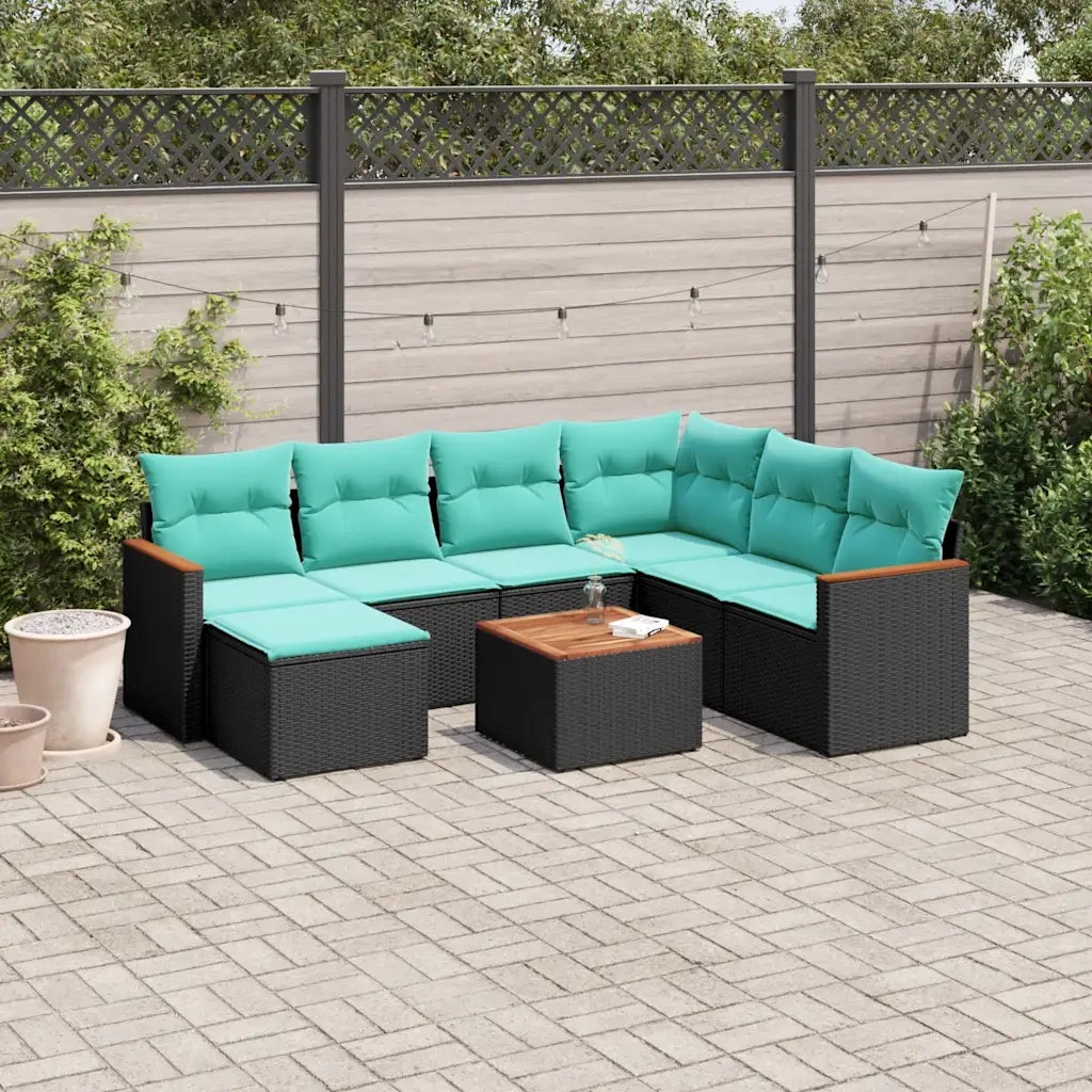 Set Divani da Giardino 8 pz con Cuscini Nero in Polyrattan 3226211