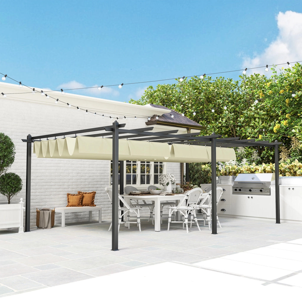 Pergola retrattile per terrazza ¨C Zephmum ¨C Struttura in alluminio, tessuto in polyestere, colore beige, 3.5x6m
