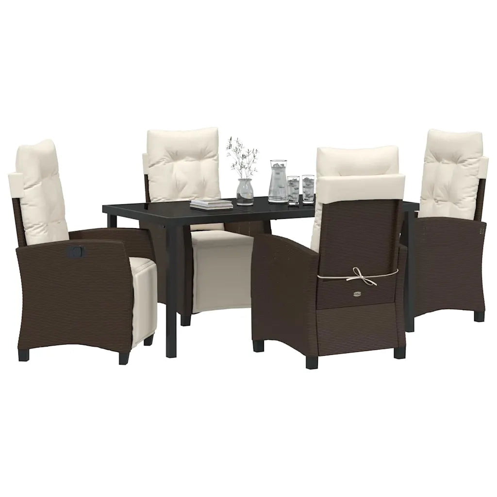 Set da Pranzo per Giardino con cuscino 5 pcs Marrone polyrattan 3380431