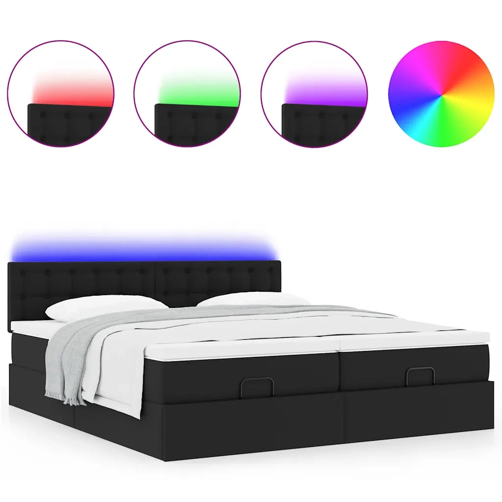 Pouf Letto con Materassi e LED Nero 180x200cm Similpelle 3312805
