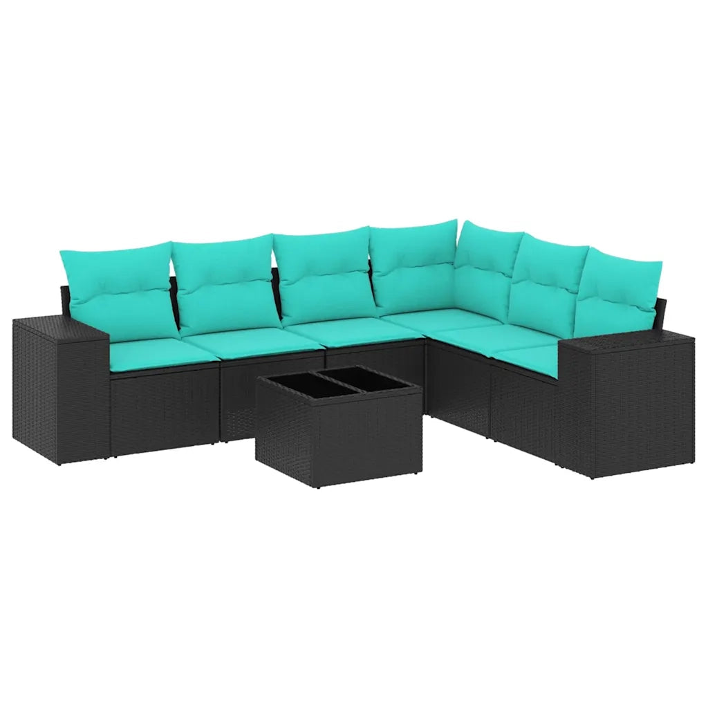 Set Divani da Giardino 7 pz con Cuscini Nero in Polyrattan 3222616