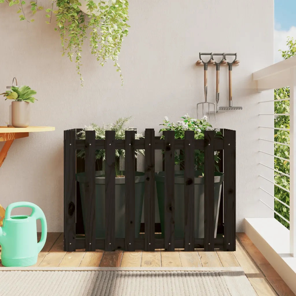 Fioriera | Cassetta per fiori | Vaso Giardino a Recinzione Nera 100x50x70cm Massello Pino