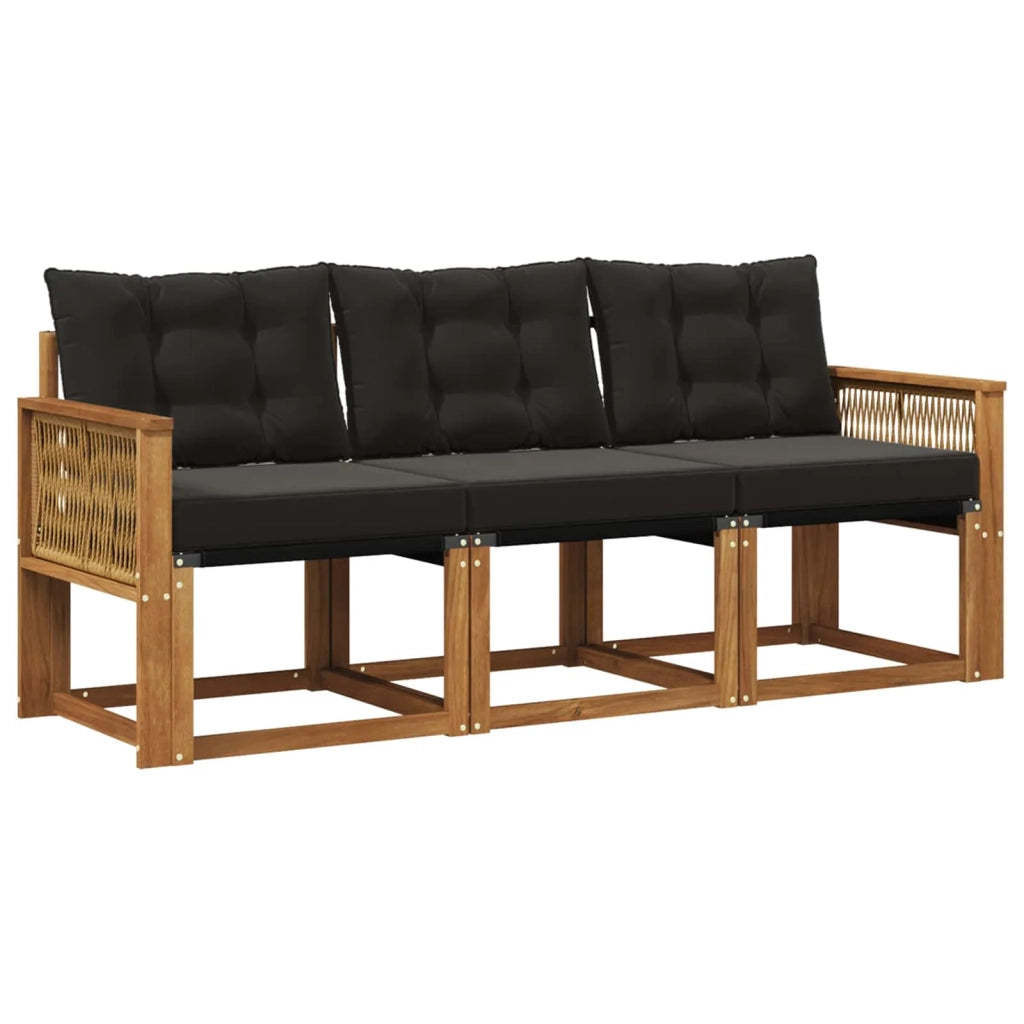 Set di divani da esterno con cuscino 3 pcs Naturale e Nero 3381748