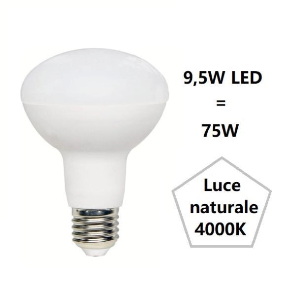 LAMPADINA REFLECTOR R80 A LED 9,5W LUCE NATURALE 4000K 1055 LUMEN E27 BOT