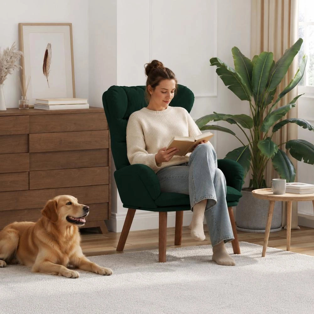 Poltrona relax in velluto verde scuro, 69x74x93 cm – confortevole e robusta, perfetta per salotto, stile moderno, ottimo regalo