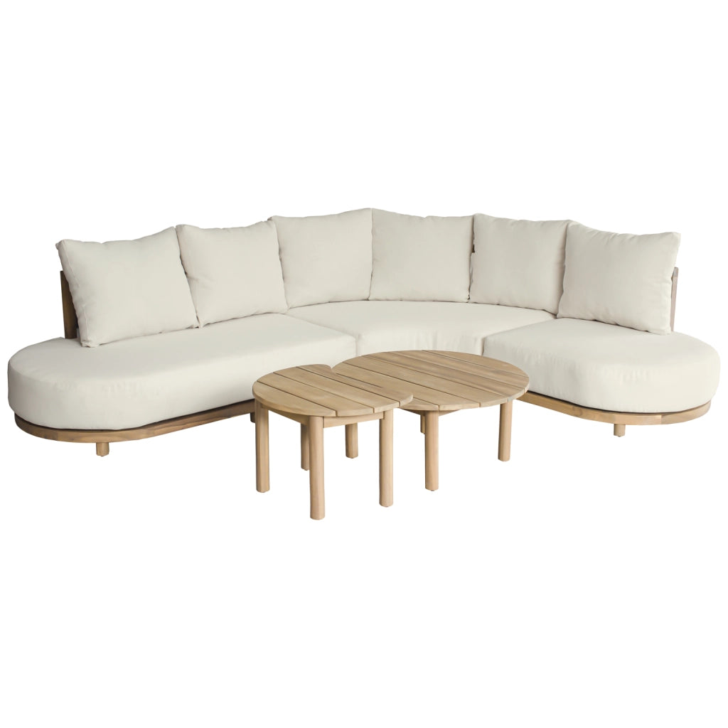 Set di mobili da giardino a 5 posti in acacia con cuscini beige LAGOA