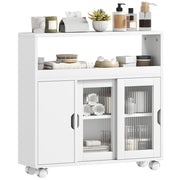Mobile Bagno con Ante Vetro e Ruote ¨C Zephmum ¨C Bianco Legno 71x20x70 cm