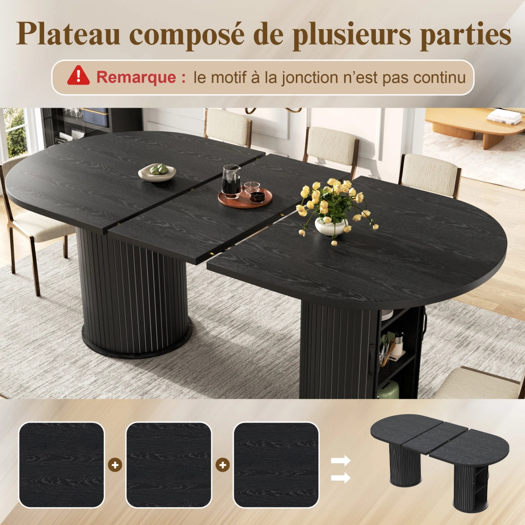 Tavolo allungabile con vano contenitore nascosto in MDF e metallo nero per cucina e sala da pranzo 150-190 × 80 × 75 cm