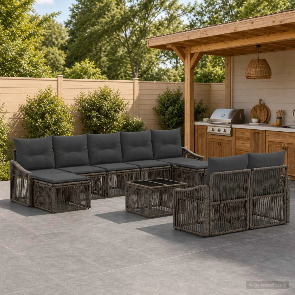 Set Divano da Giardino 10 pcs Grigio polyrattan 3436136