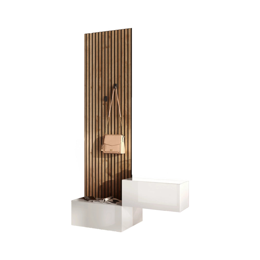 Narbolia, Mobile da Ingresso Paia Made in Italy, 140x30x236h cm Bianco Lucido